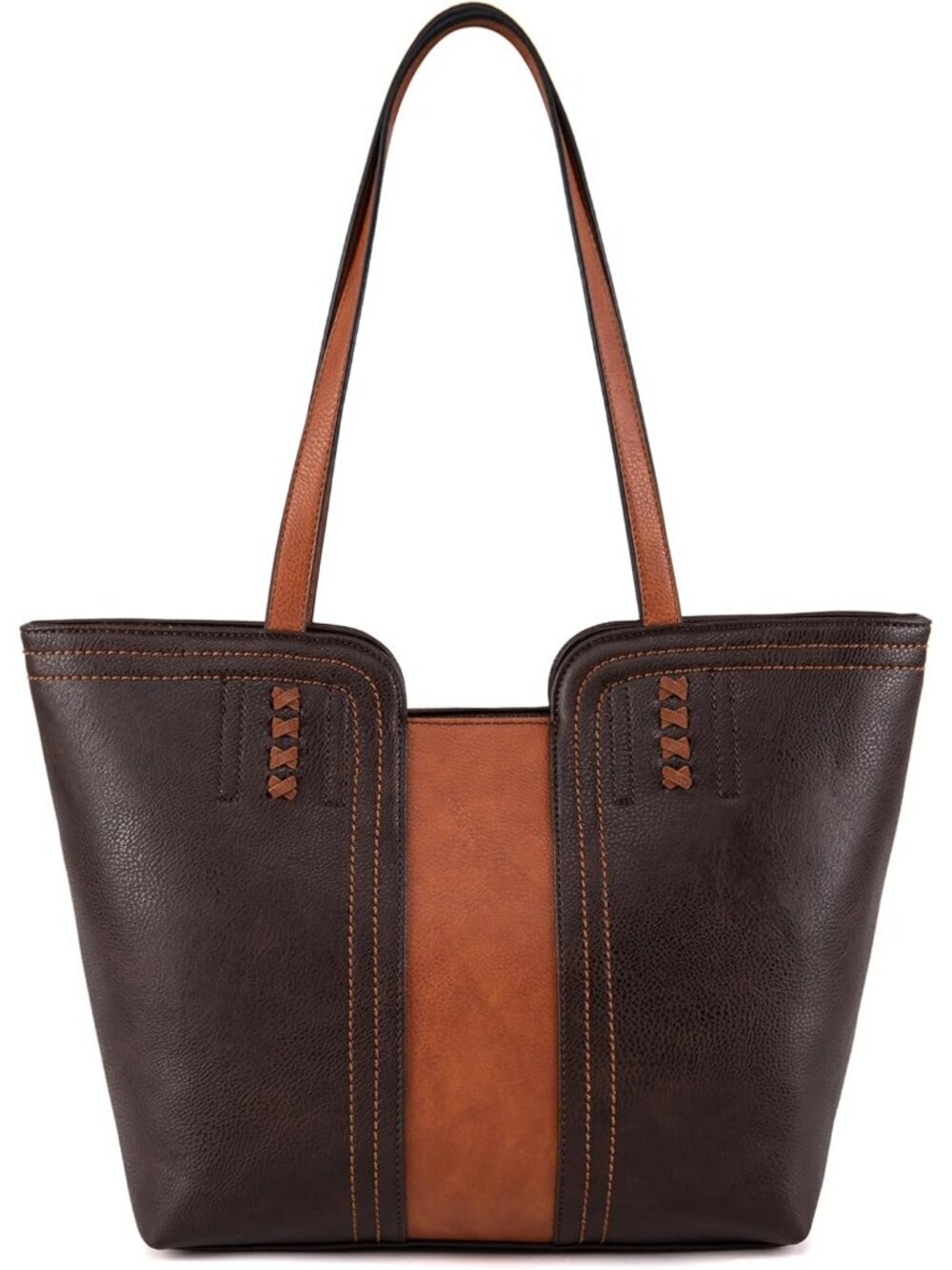Women's Orange Coffee Vegan Leather Classy Look West Tote Handle Satchel Purse